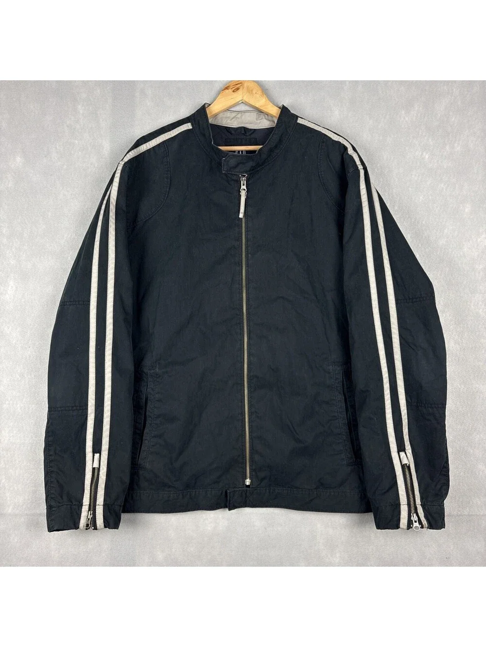 Vintage Gap Cafe Racer Jacket Mens XXL Black Cotton Nylon Bomber Chin Strap Y2K